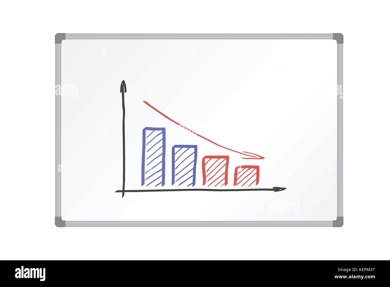 Realistico illustrazione vettoriale lavagna con cornice in alluminio e il disegno colorato grafico decrescente, isolato su sfondo bianco Illustrazione Vettoriale