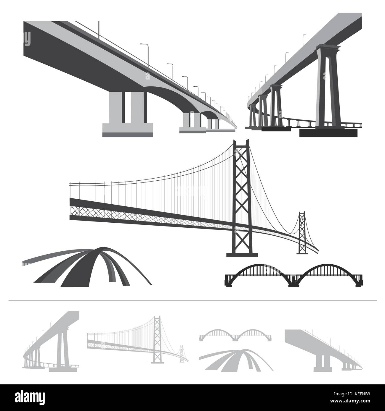 Set di ponti, Collezione sagome vettoriali isolati su sfondo bianco Illustrazione Vettoriale