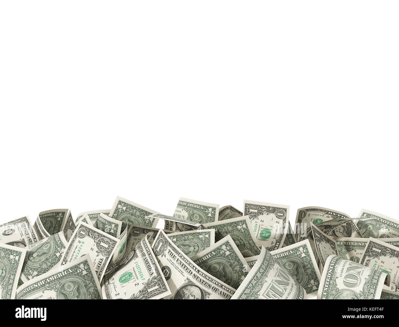 Cumulo di 1 Dollaro isolato su sfondo bianco con posto per il testo Foto Stock