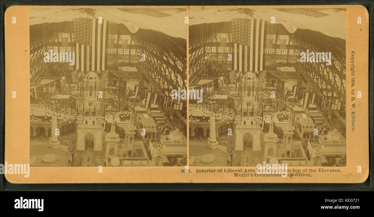 Interno di arti liberali edificio dalla parte superiore dell'ascensore, World's Columbian Exposition, da Kilburn, B. W. (Benjamin West), 1827-1909 Foto Stock