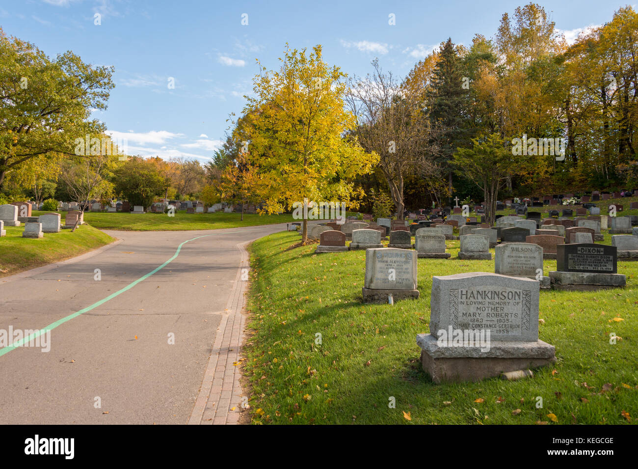 Cimitero di Montreal sul Mont Royal nella stagione autunnale (2017) Foto Stock
