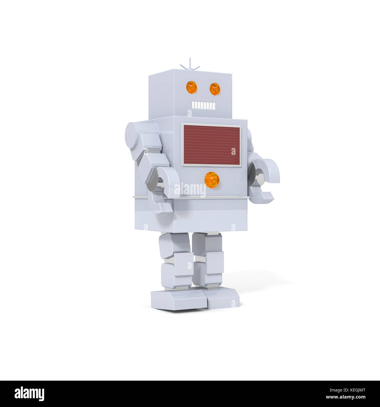 Robot giocattolo, isolato su sfondo bianco. Foto Stock