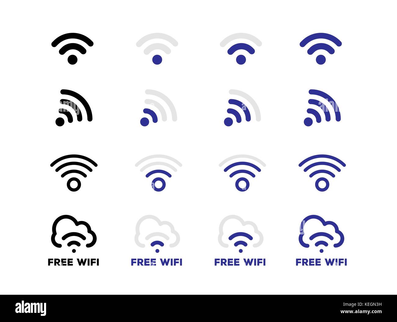 Rete internet connessione wifi gratuita di set di icone in formato vettoriale Illustrazione Vettoriale