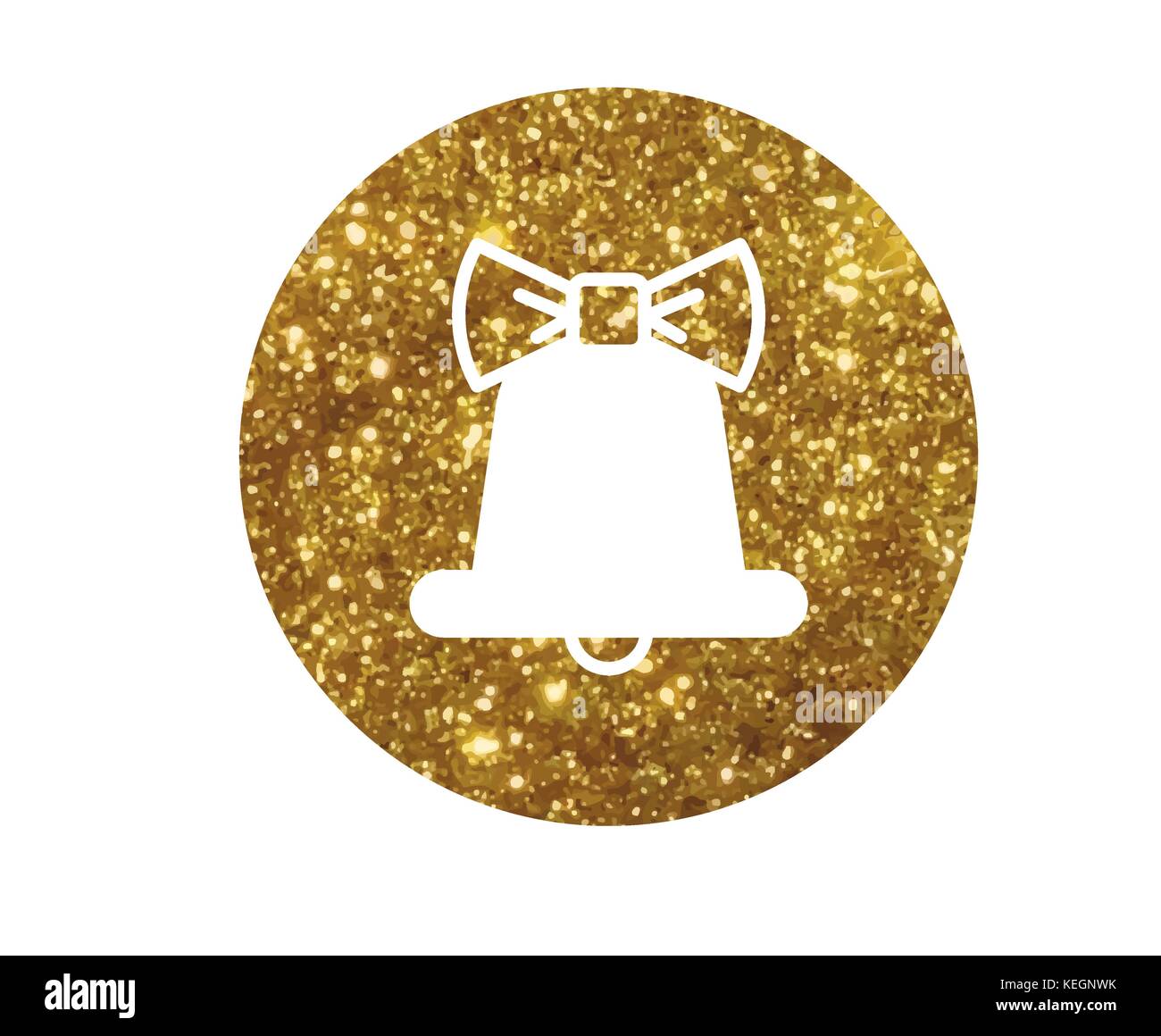 Il vettore golden glitter natale decorazione campana con l'icona a forma di nastro Illustrazione Vettoriale
