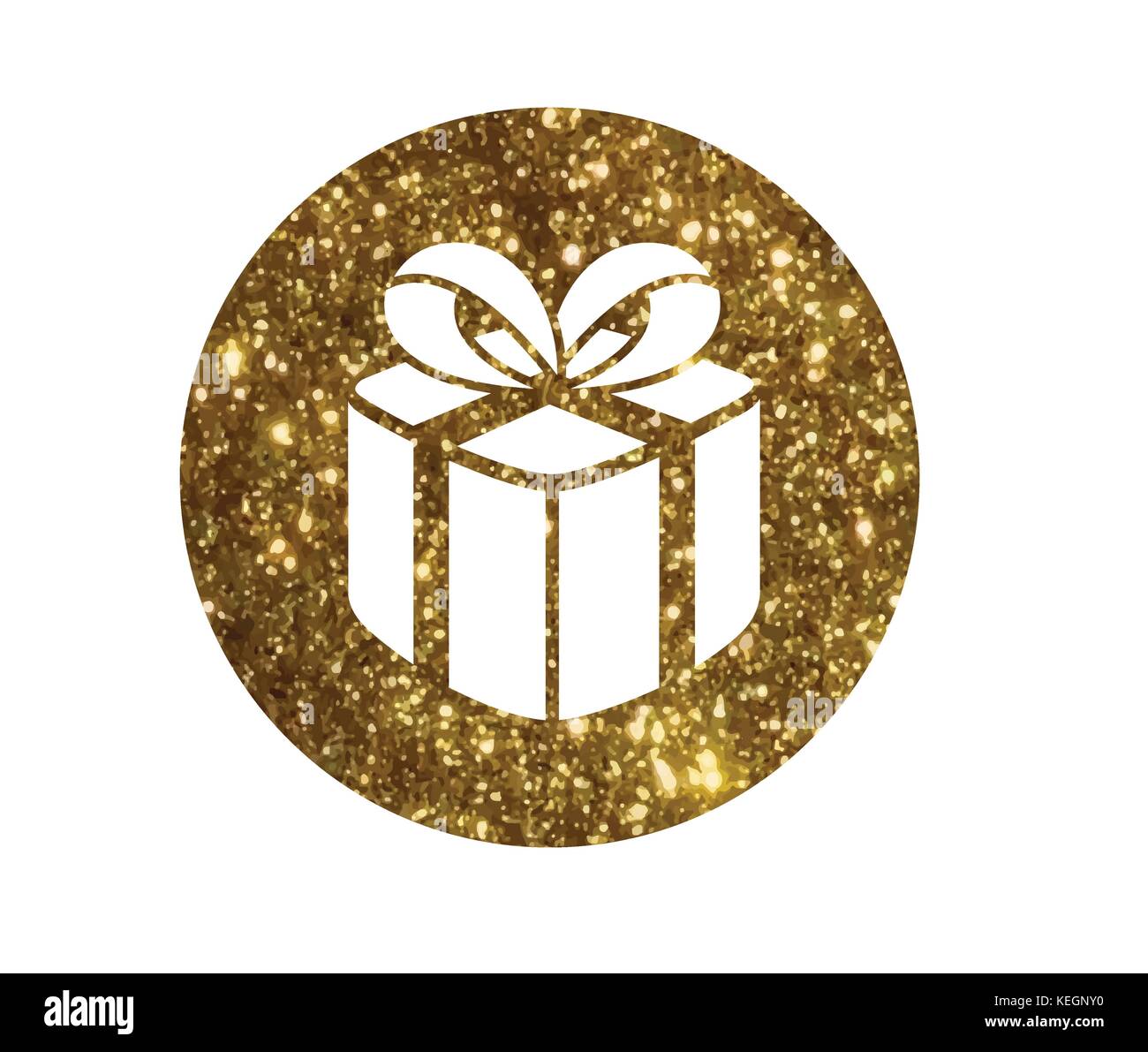 Il cerchio isolato glitter golden Christmas Holiday Gift Box icona Illustrazione Vettoriale