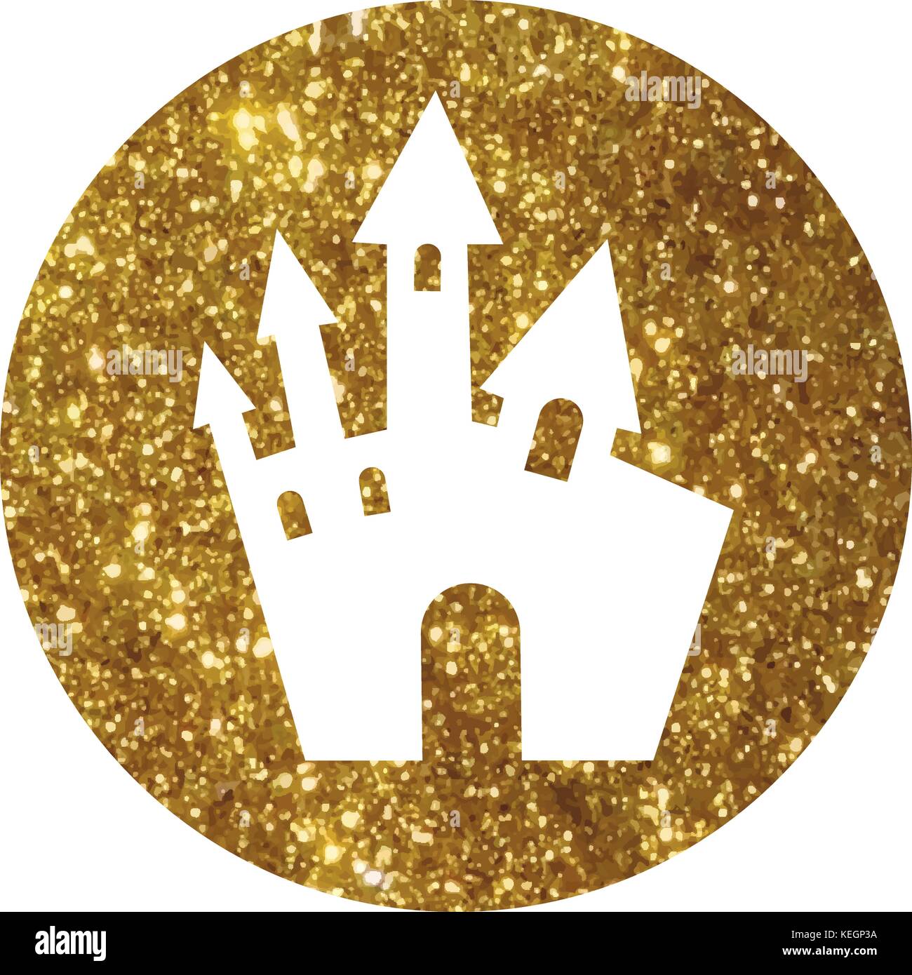 Cerchio di glitter golden halloween elemento di progettazione edificio del castello icona Illustrazione Vettoriale