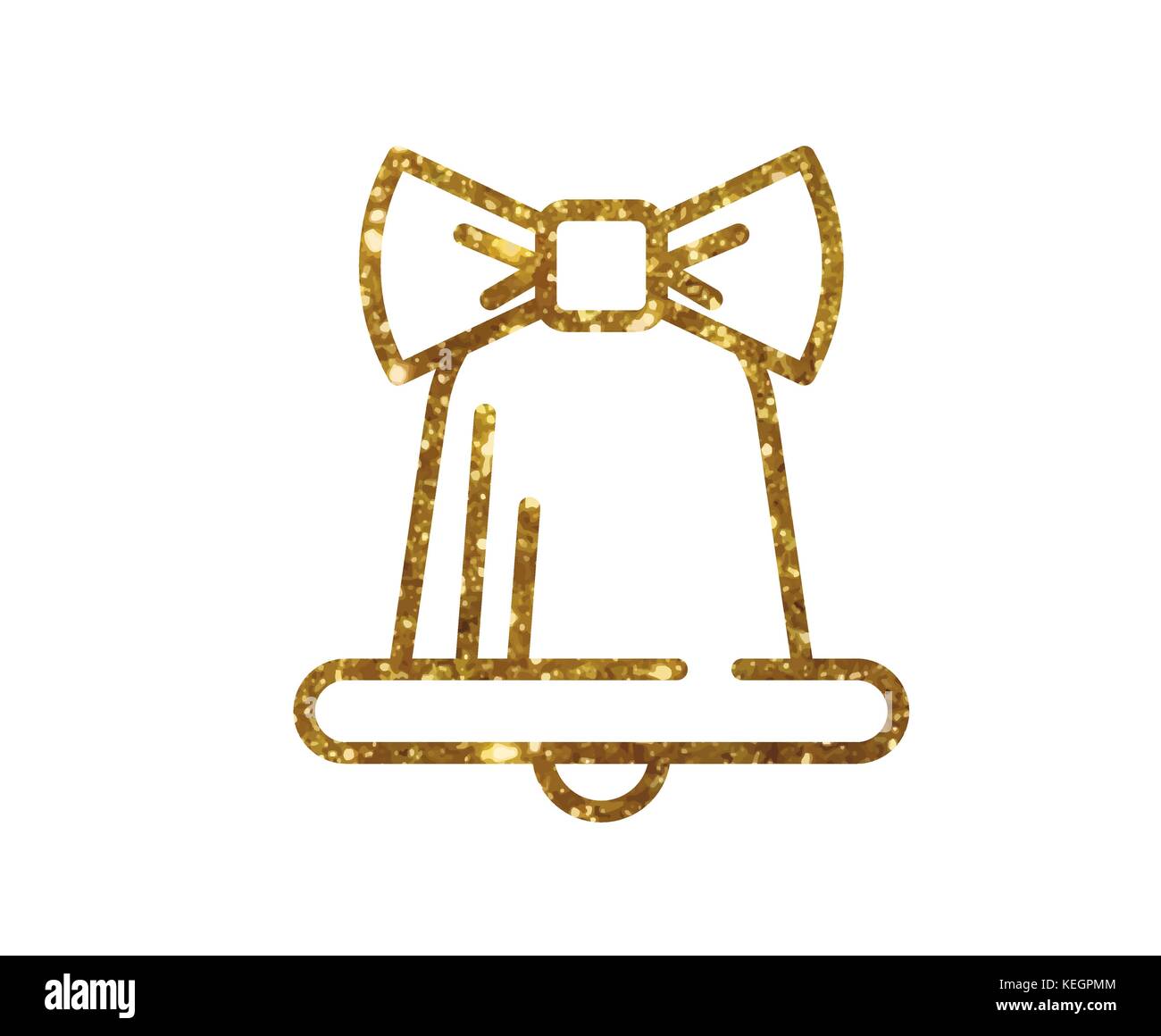 Il vettore golden glitter natale decorazione campana con nastro icona linea Illustrazione Vettoriale