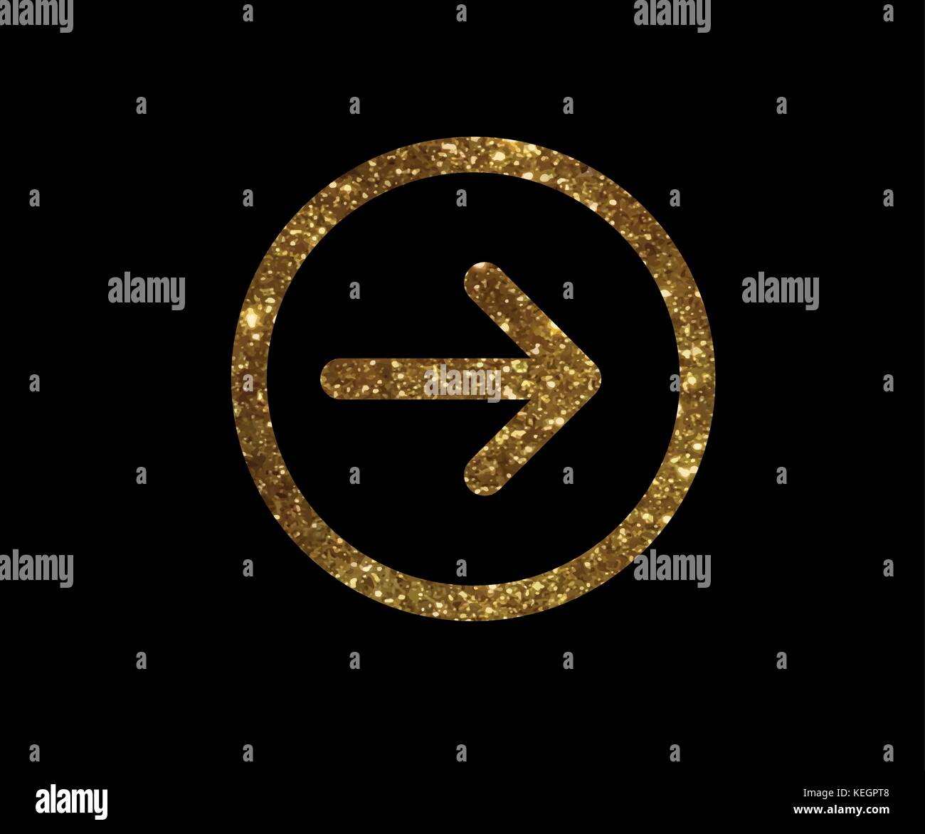 Il glitter golden isolato freccia icona piatta Illustrazione Vettoriale