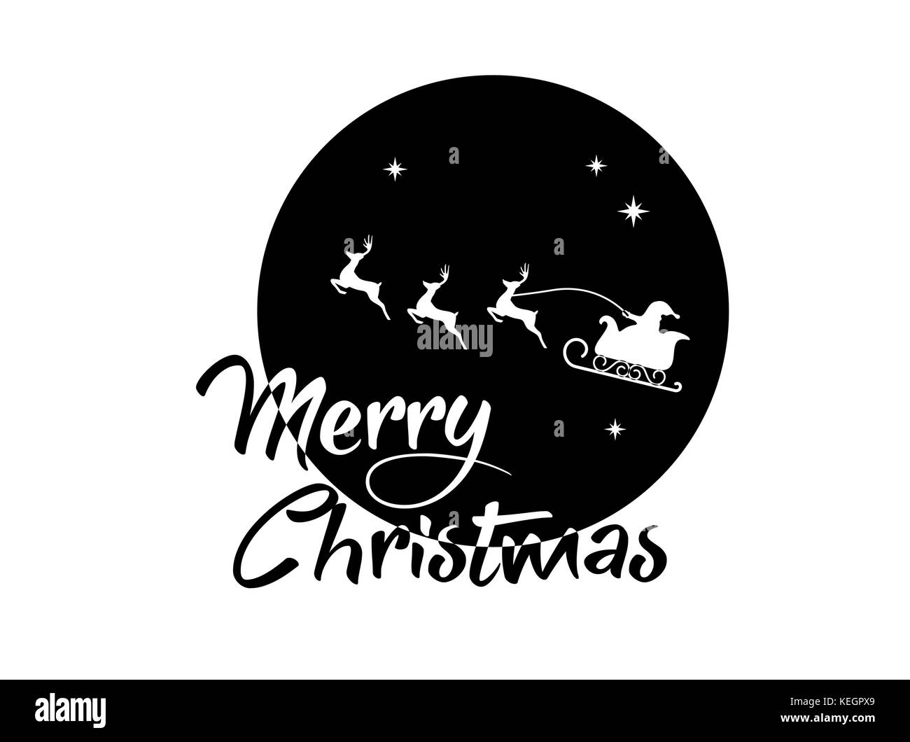 Vettore di Babbo Natale, renne e luna poster con buon natale parola Illustrazione Vettoriale