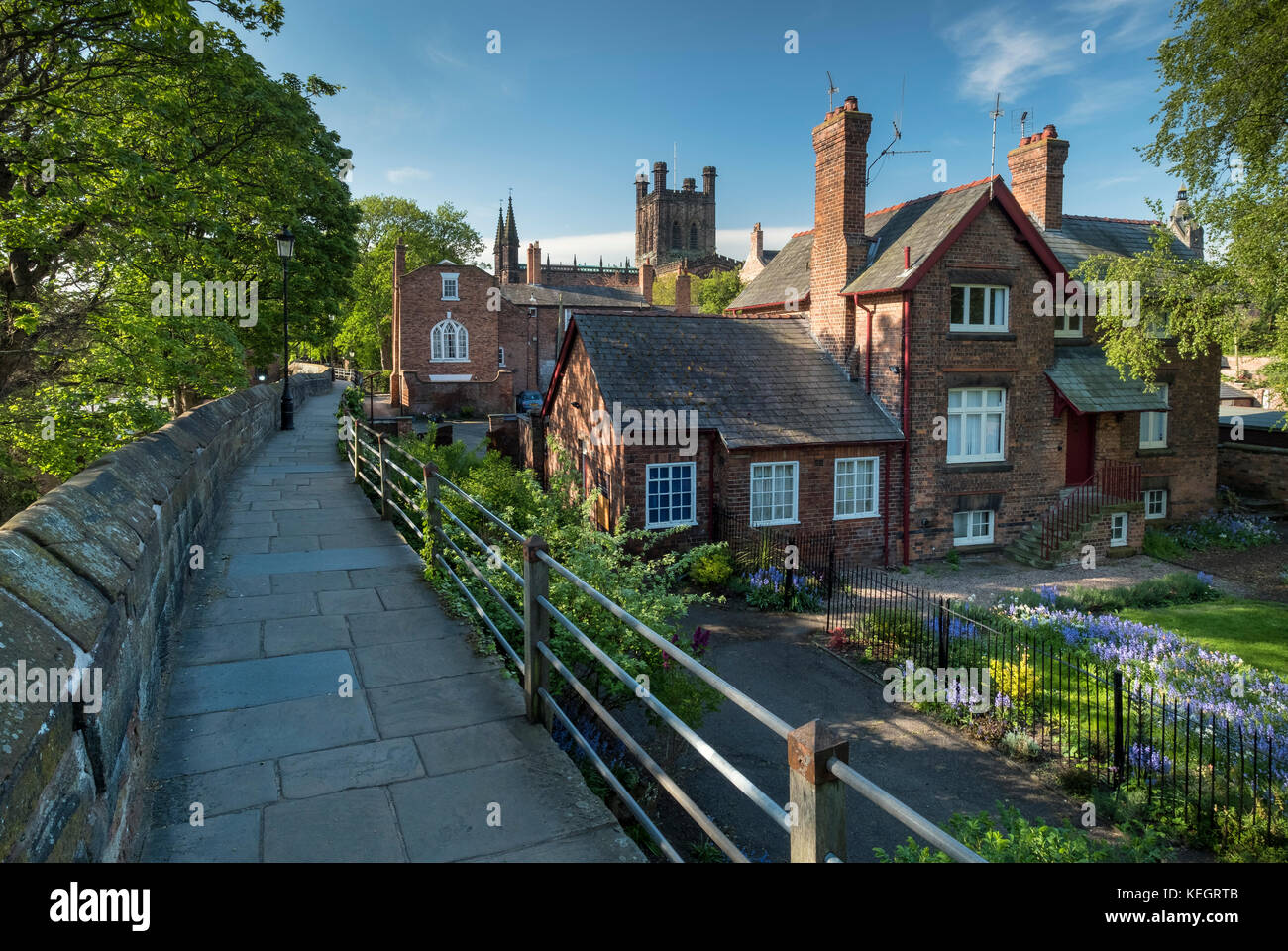 Chester City Walls in primavera, Chester, Cheshire, Inghilterra, Regno Unito Foto Stock