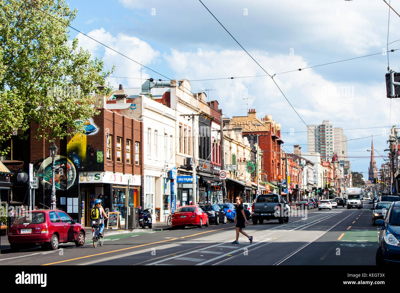 Scena di strada, brunsick street, Fitzroy, Victoria, Australia Foto Stock
