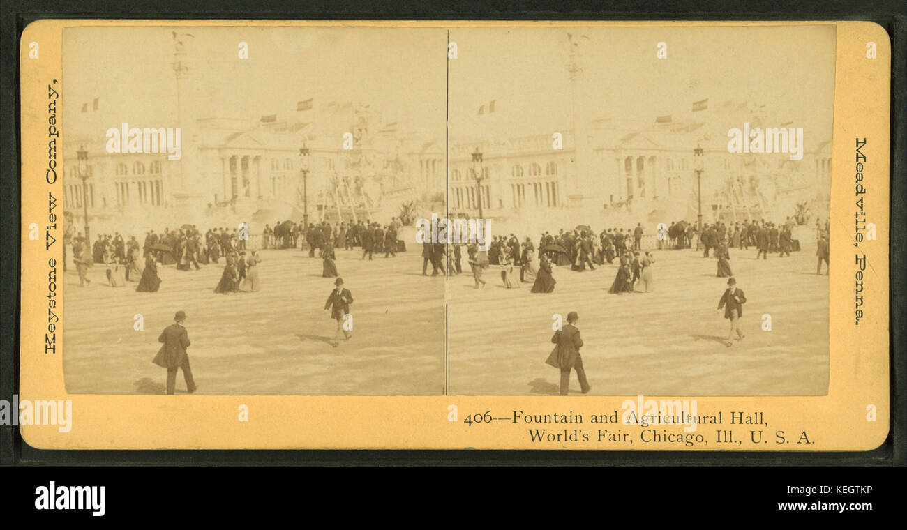 Fontana e agricolo di Hall, della Fiera del Mondo di Chicago, Illinois, USA, da Robert N. Dennis raccolta di vista stereoscopica Foto Stock