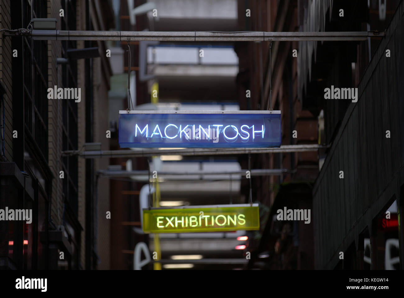 Mackintosh mostre luce al neon faro, Mitchell Lane glasgow Foto Stock