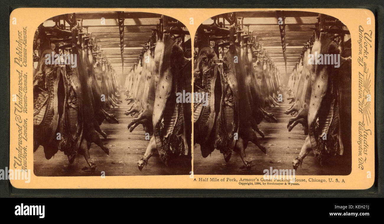 Un miglio e mezzo di carne di maiale, armature della grande casa di imballaggio, Chicago, Ill, da Robert N. Dennis raccolta di vista stereoscopica 2 Foto Stock