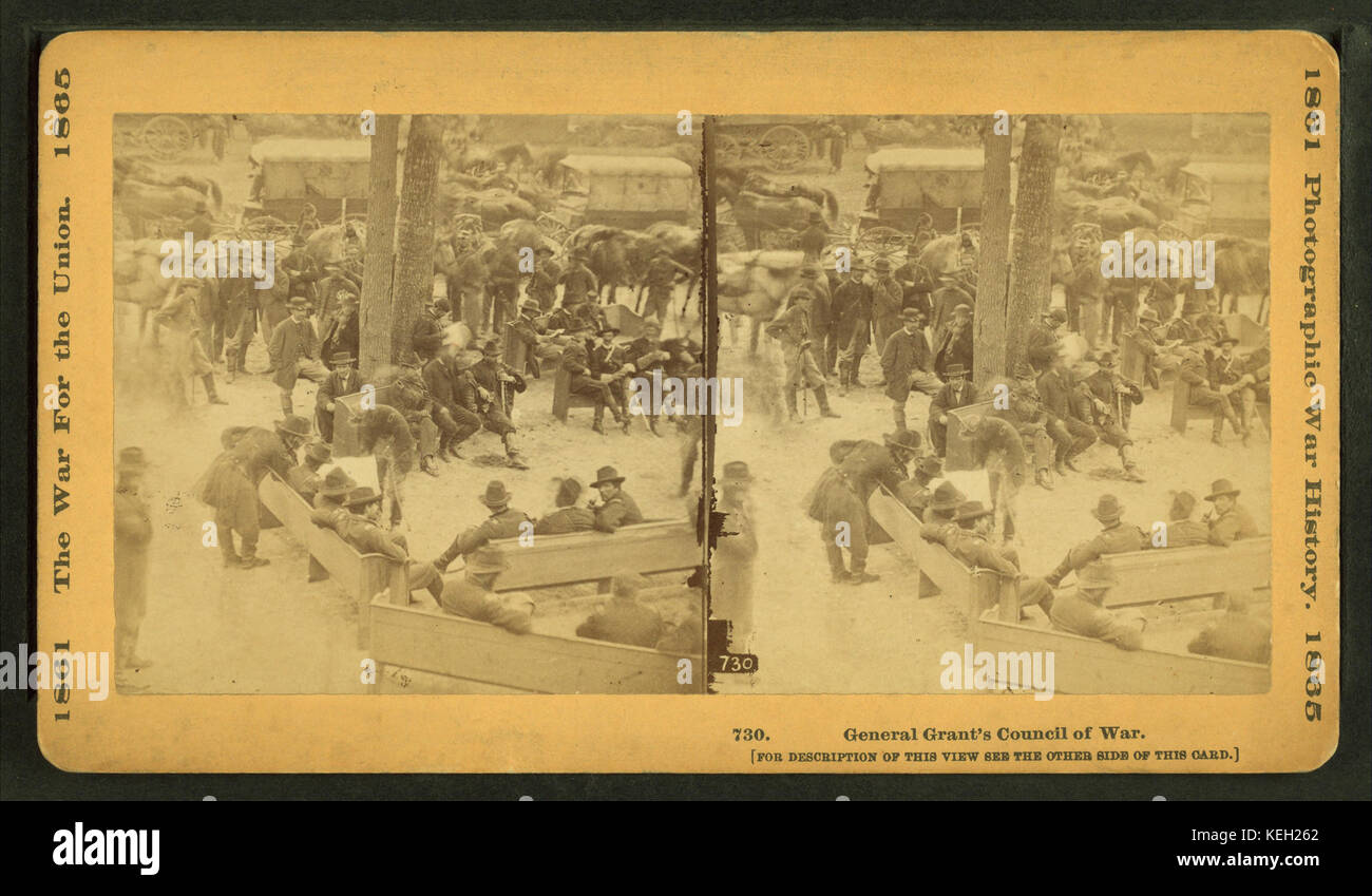 Sovvenzione generale il Consiglio di guerra. (Mostra gen. Concedere mappa di lettura su gen. Meade spalla a Massaponax Chiesa, Va.), da Taylor & Huntington 2 Foto Stock