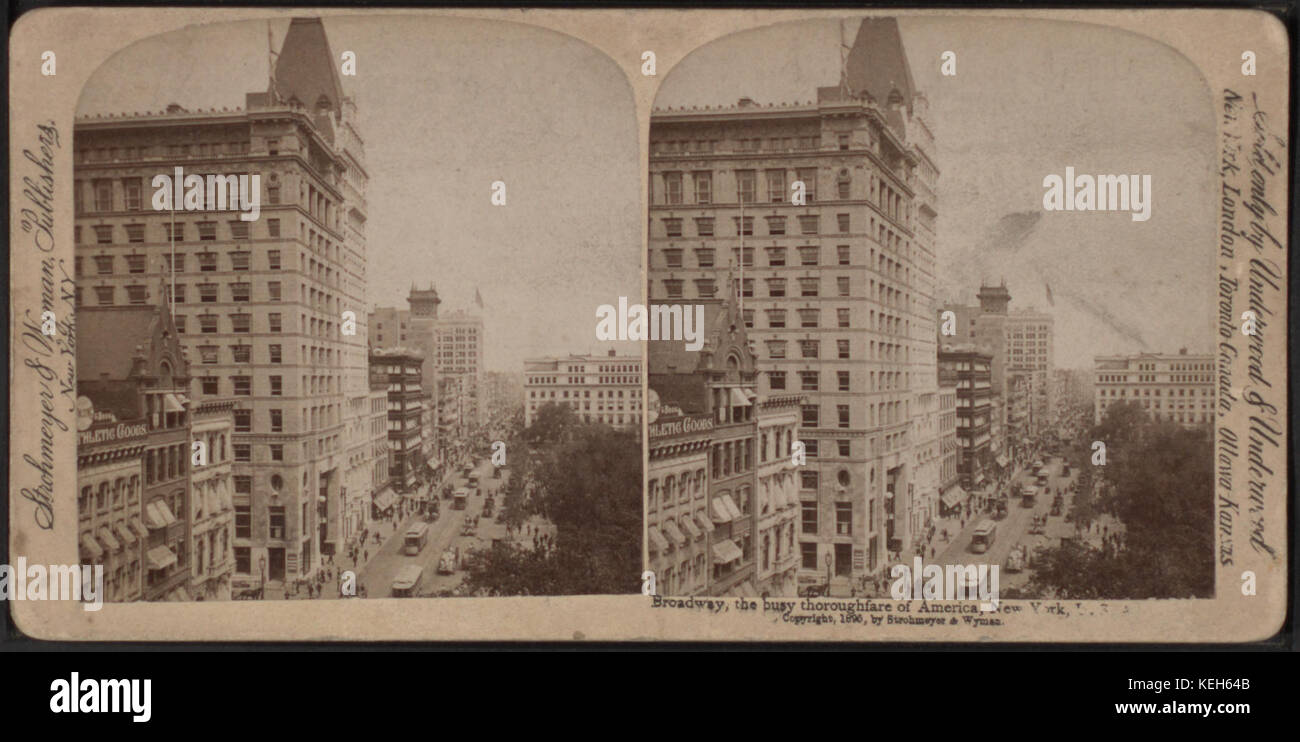Broadway, la strada molto trafficata di America, New York, U. S. A., da Strohmeyer & Wyman 2 Foto Stock