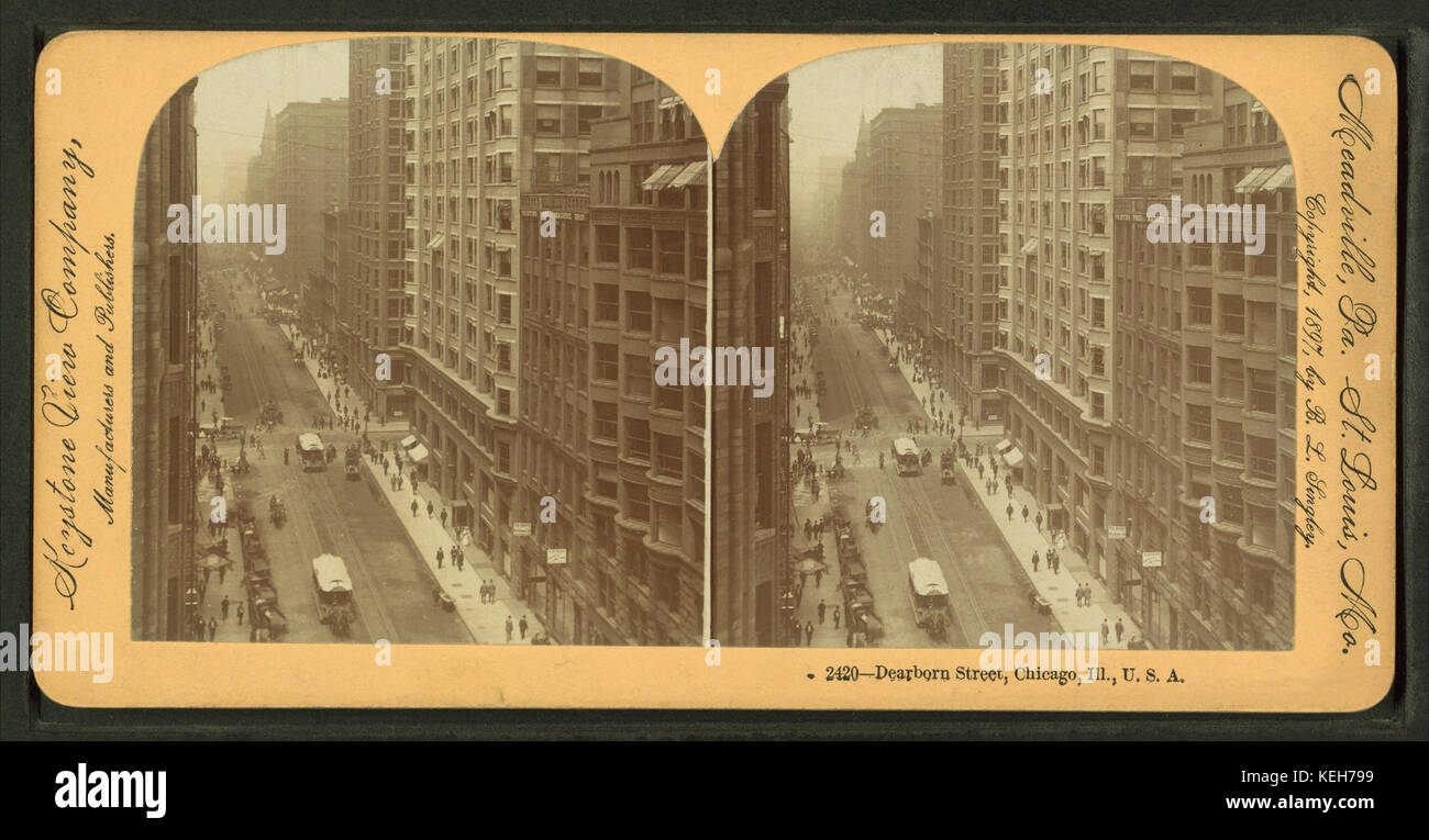 Dearborn Street, Chicago, Illinois, USA, da Robert N. Dennis raccolta di vista stereoscopica Foto Stock