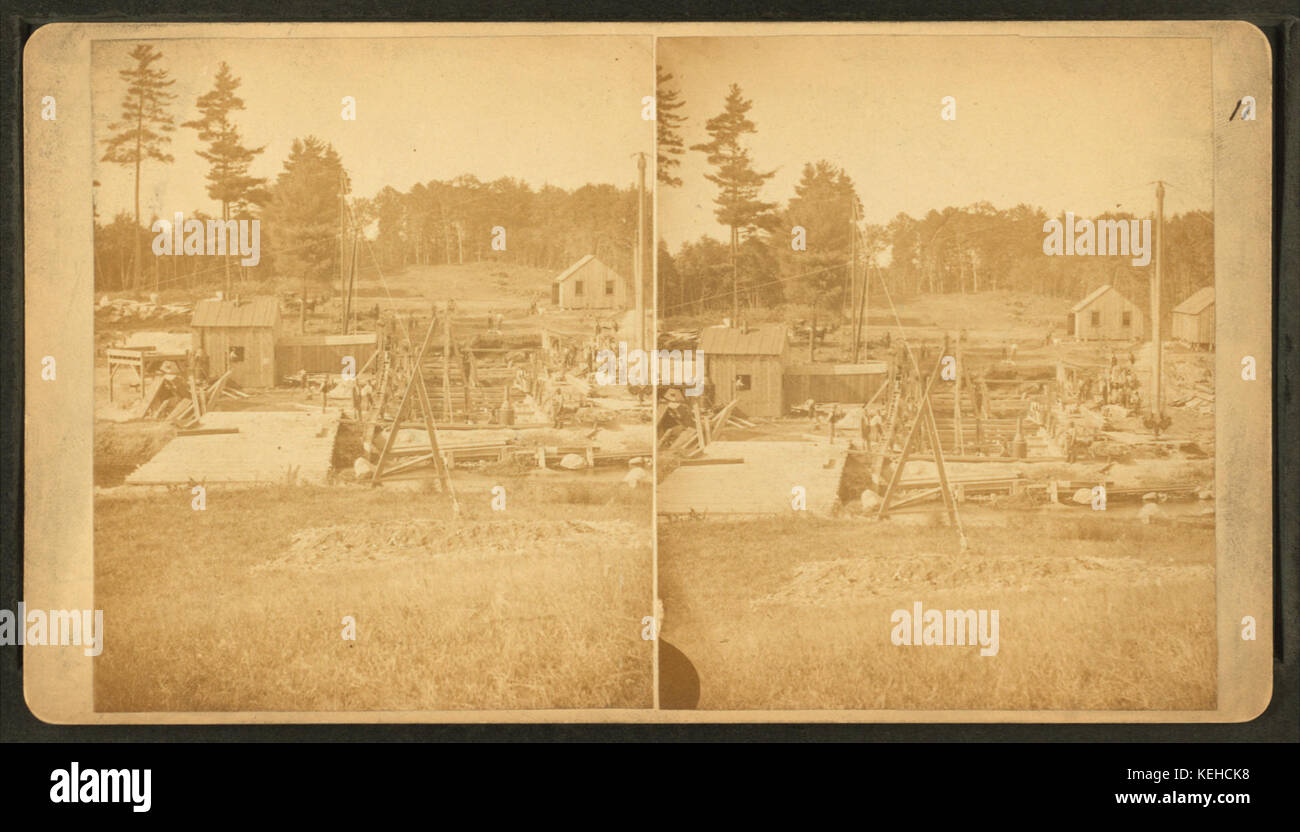 Boston opere idriche, Sudbury River condotto, 1876, Dam n. III, estremità nord della diga, che mostra le fondazioni della casa di gate, guardando a nord, da Barritt, William, b. ca. 1822 Foto Stock