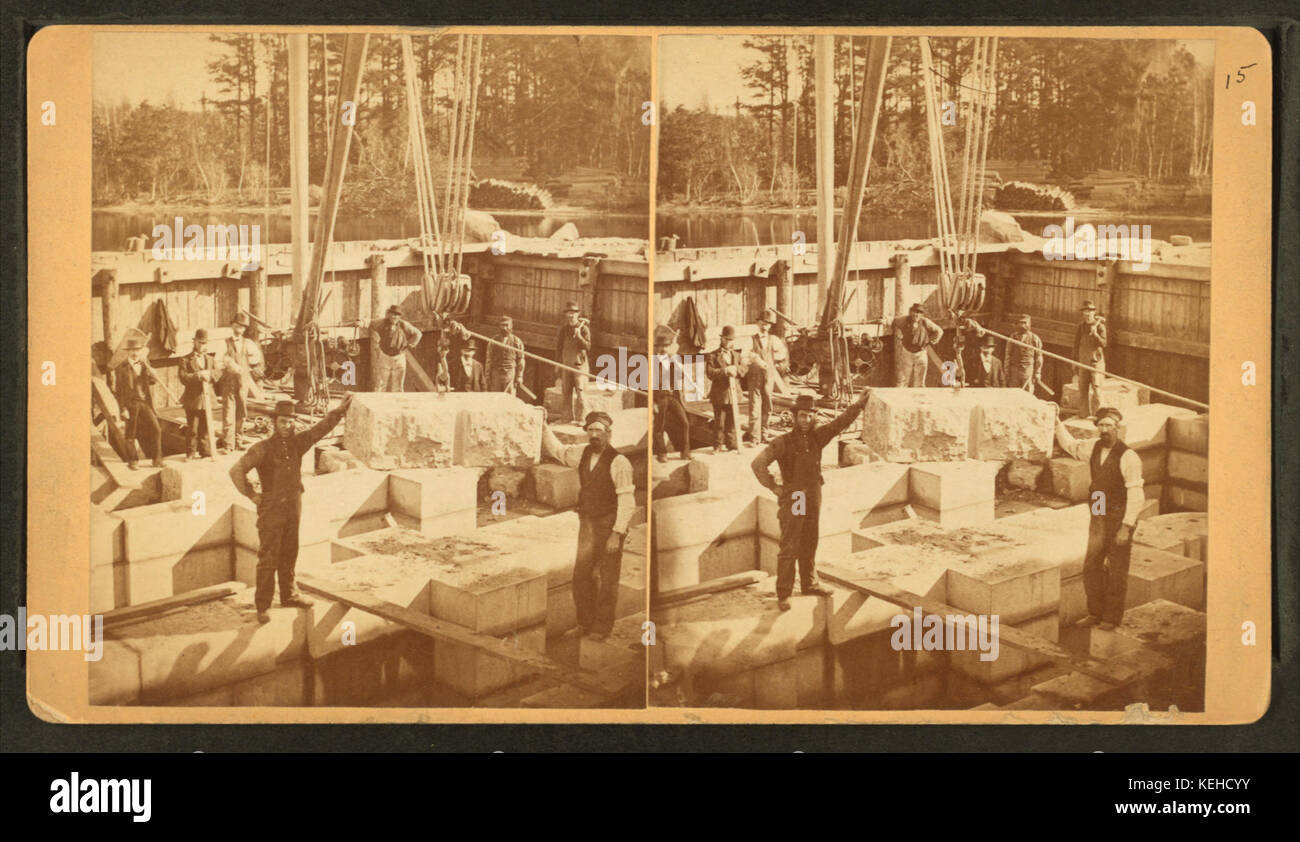 Boston opere idriche, Sudbury River condotto, nov. 6th, 1876, Divisione 1, sezione 1, vista del laghetto di fattoria casa di gate fondazioni, guardando verso l'angolo nord-est della diga forziere, da Barritt, William, b. ca. 1822 Foto Stock