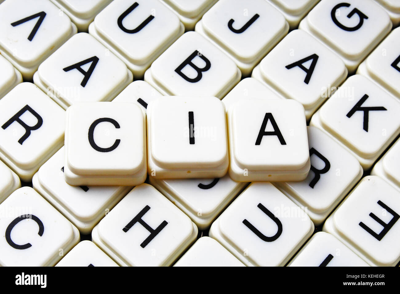 Cia testo parola cruciverba. Lettere dell'alfabeto blocchi texture di gioco dello sfondo. Foto Stock