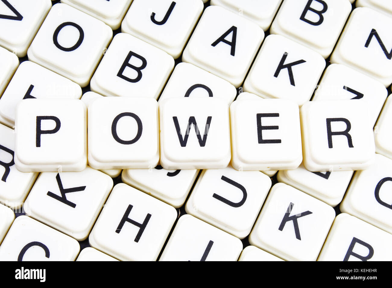 Il potere di testo parola cruciverba. Lettere dell'alfabeto blocchi texture di gioco dello sfondo. Foto Stock