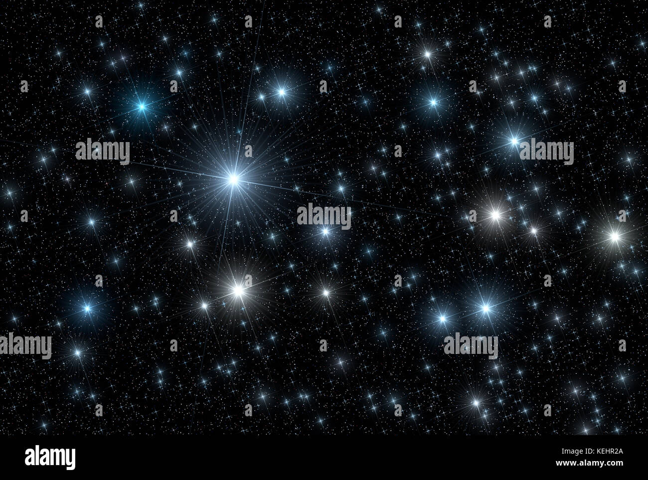 Spazio / universo astronomia sky sfondo astratto: lotto di scintillanti stelle scintillanti di diverse dimensioni e colori che copre scuro sfondo nero. c Foto Stock