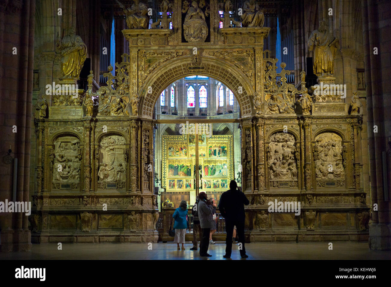 Altare schermo nella cattedrale de santa maria de Leon a Leon, Castilla y Leon, Spagna Foto Stock