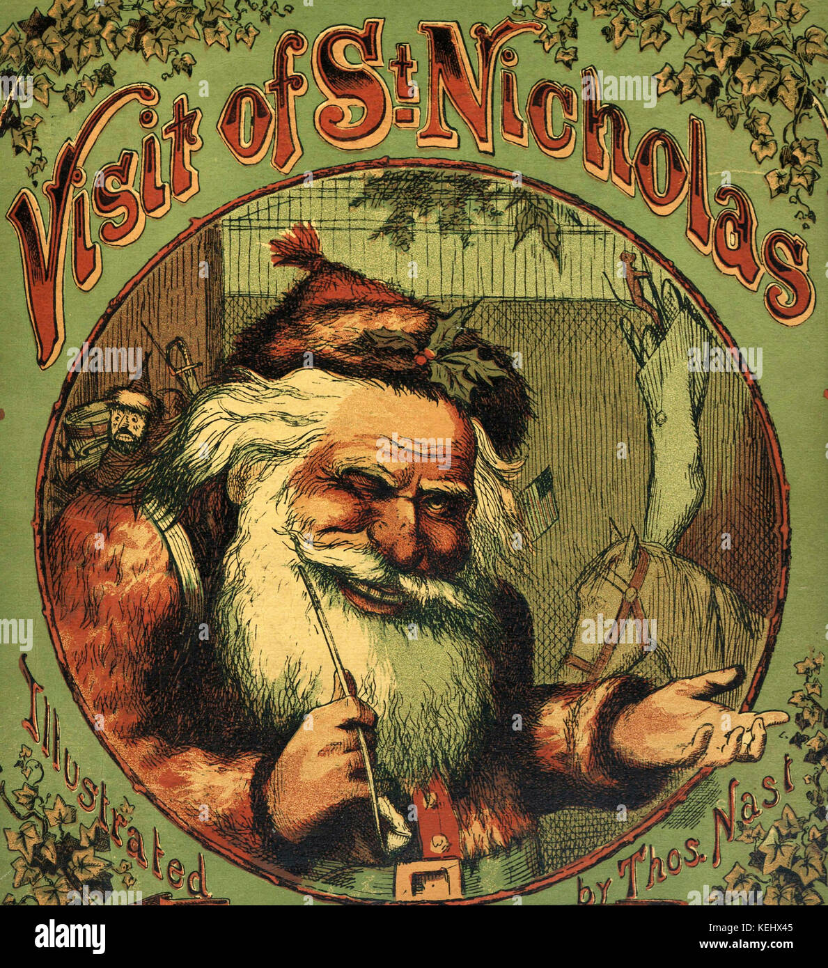 Vintage illustrazione della visita di San Nicola prenota Foto Stock