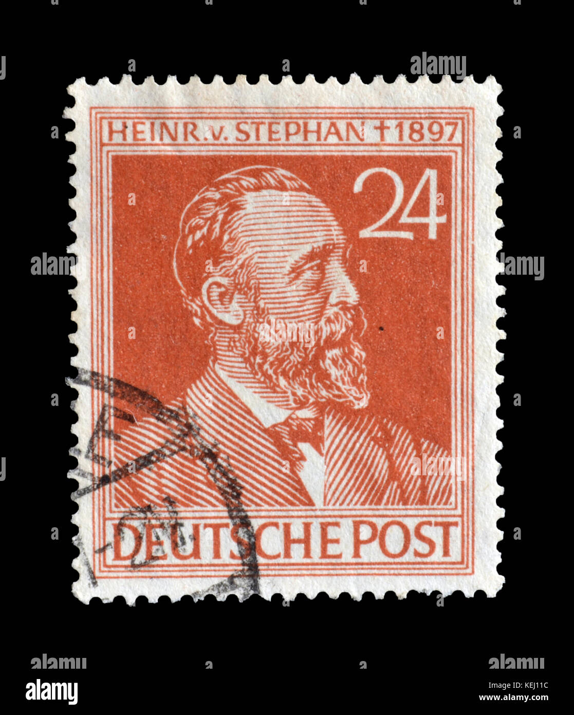Francobollo stampato dalla Germania 1947 che mostra il ritratto di Heinrich von Stephan, circa 1947. Foto Stock
