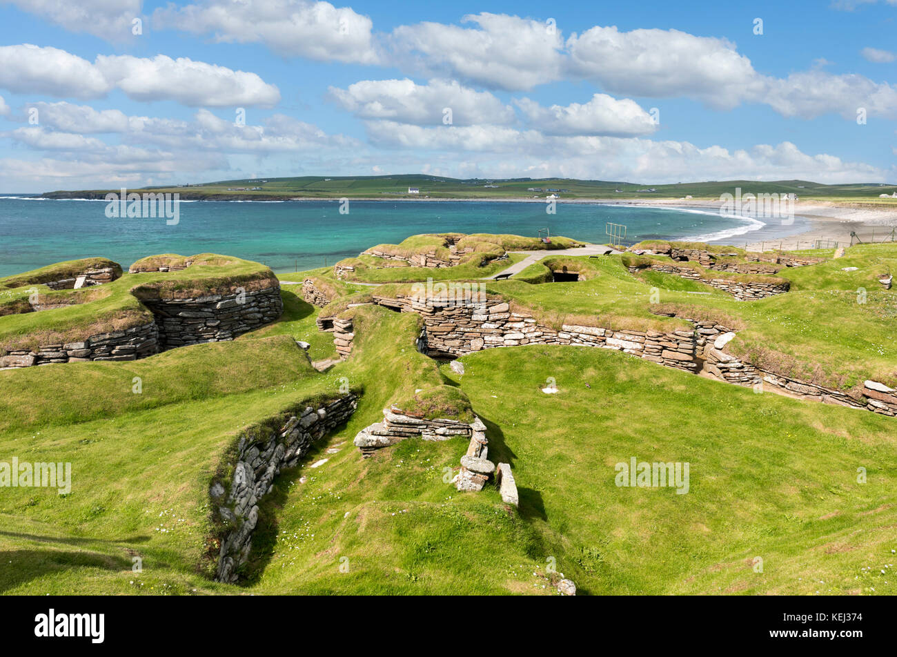 Insediamento neolitico di Skara Brae, Continentale, Orkney, Scotland, Regno Unito Foto Stock