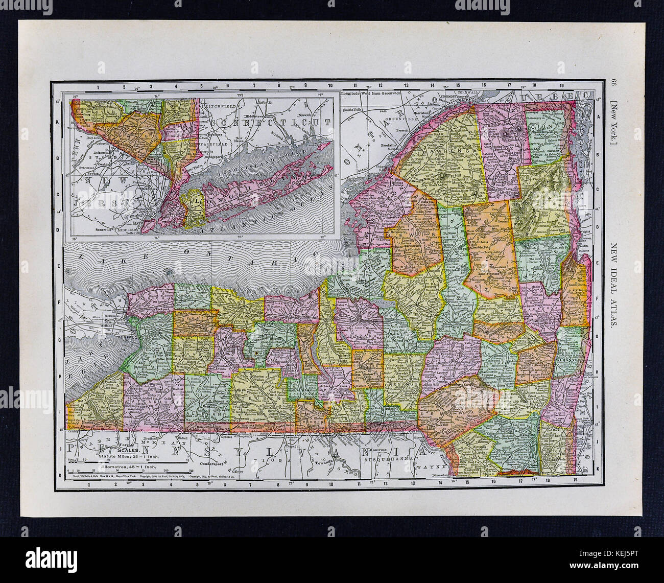 1911 McNally Map - New York State e New York City Long Island Foto Stock