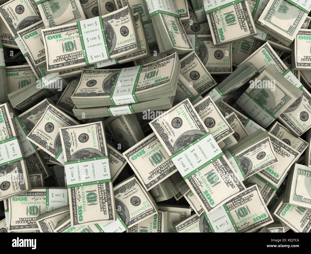 Sfondo con denaro american Hundred Dollar Bills pile Foto Stock