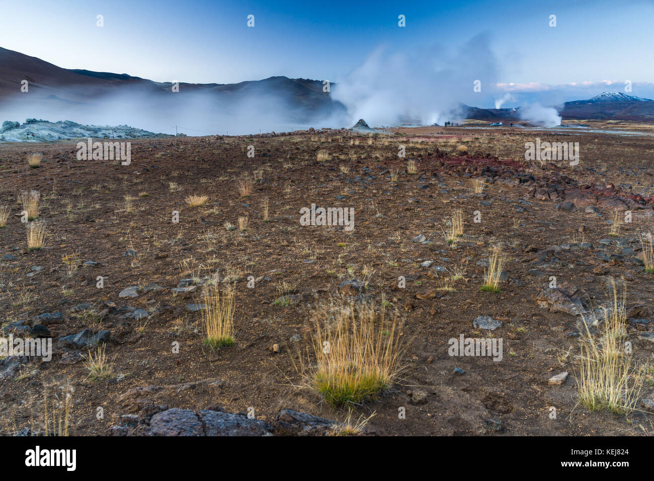 Namaskard o Námaskarð geotermica fumeroles vulcanica e del paesaggio vicino a Myvatn in nord dell'Islanda Foto Stock