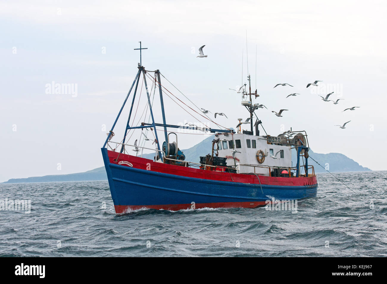 Barca da pesca fuori della penisola di Iveragh, nella contea di Kerry, Irlanda Foto Stock