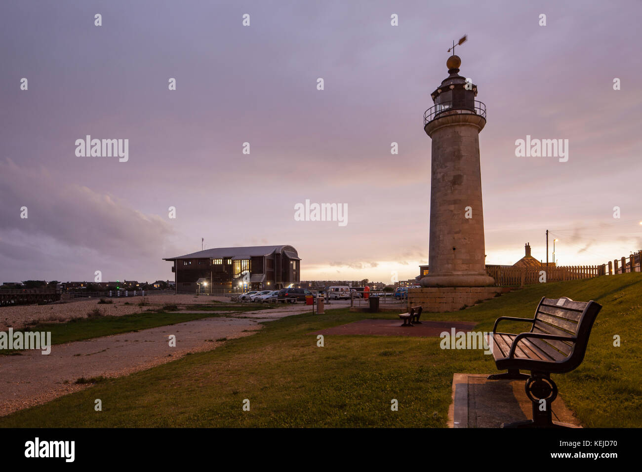 Tramonto al faro di Kingston in shoreham-da-mare, west sussex, in Inghilterra. Foto Stock