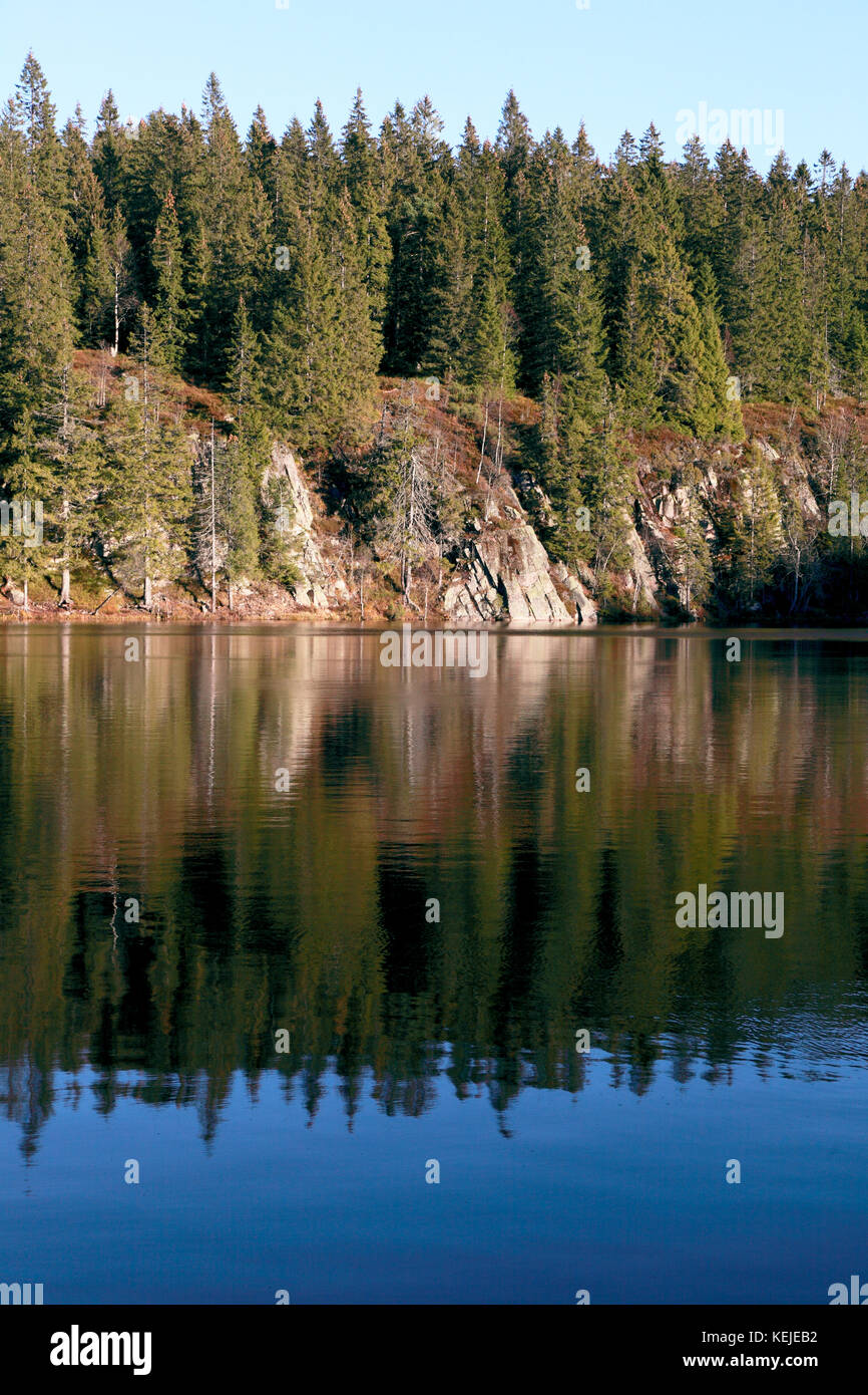 Skjennungen, un lago in una zona boschiva appena a nord di Oslo, Norvegia, accessibile mediante la metropolitana e popolare per le escursioni e lo sci Foto Stock