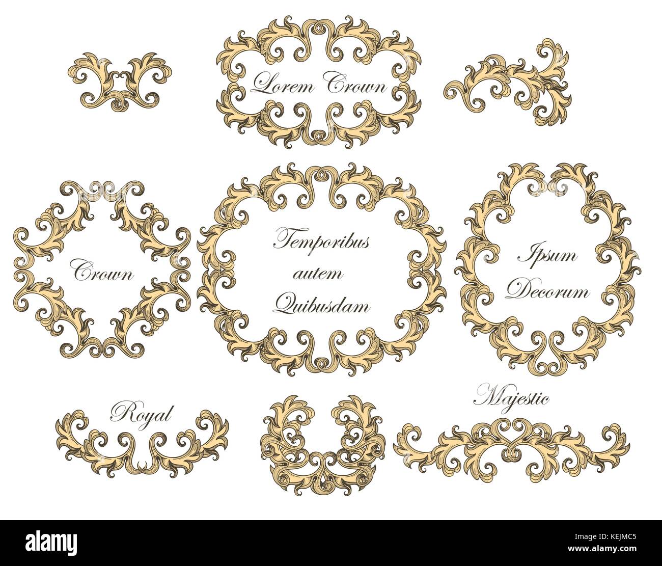 Set di vintage barocco floreale di incisione di scorrimento degli elementi filigrana. illustrazione vettoriale. Illustrazione Vettoriale