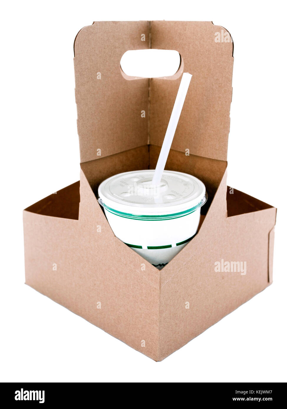 Verde e bianco bicchiere per bevande in cartone effettuare la scatola con maniglia. verticale. Foto Stock