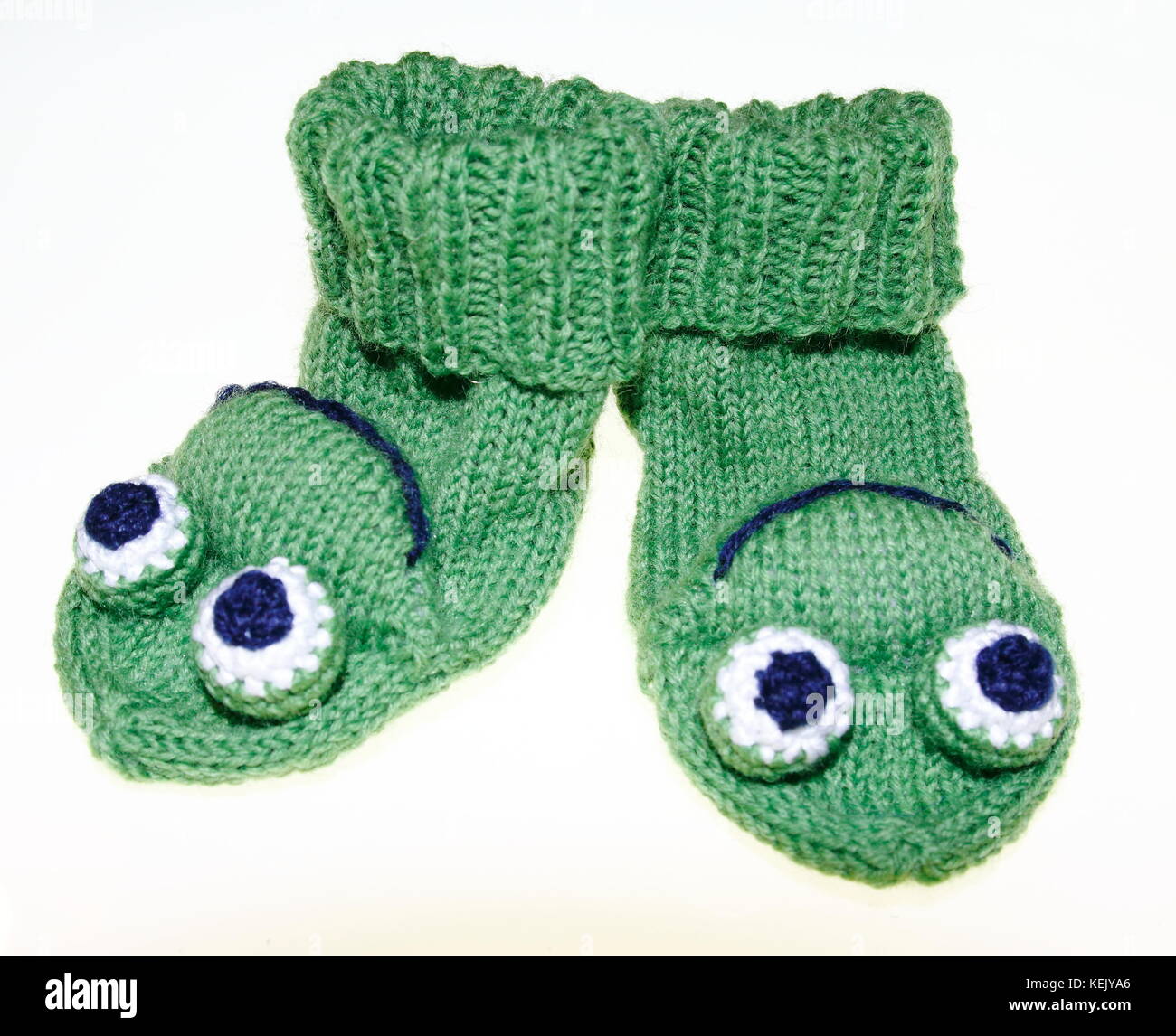 Witzige Baby, Kinder Frosch Socken, Strümpfe, gestrickt Foto Stock