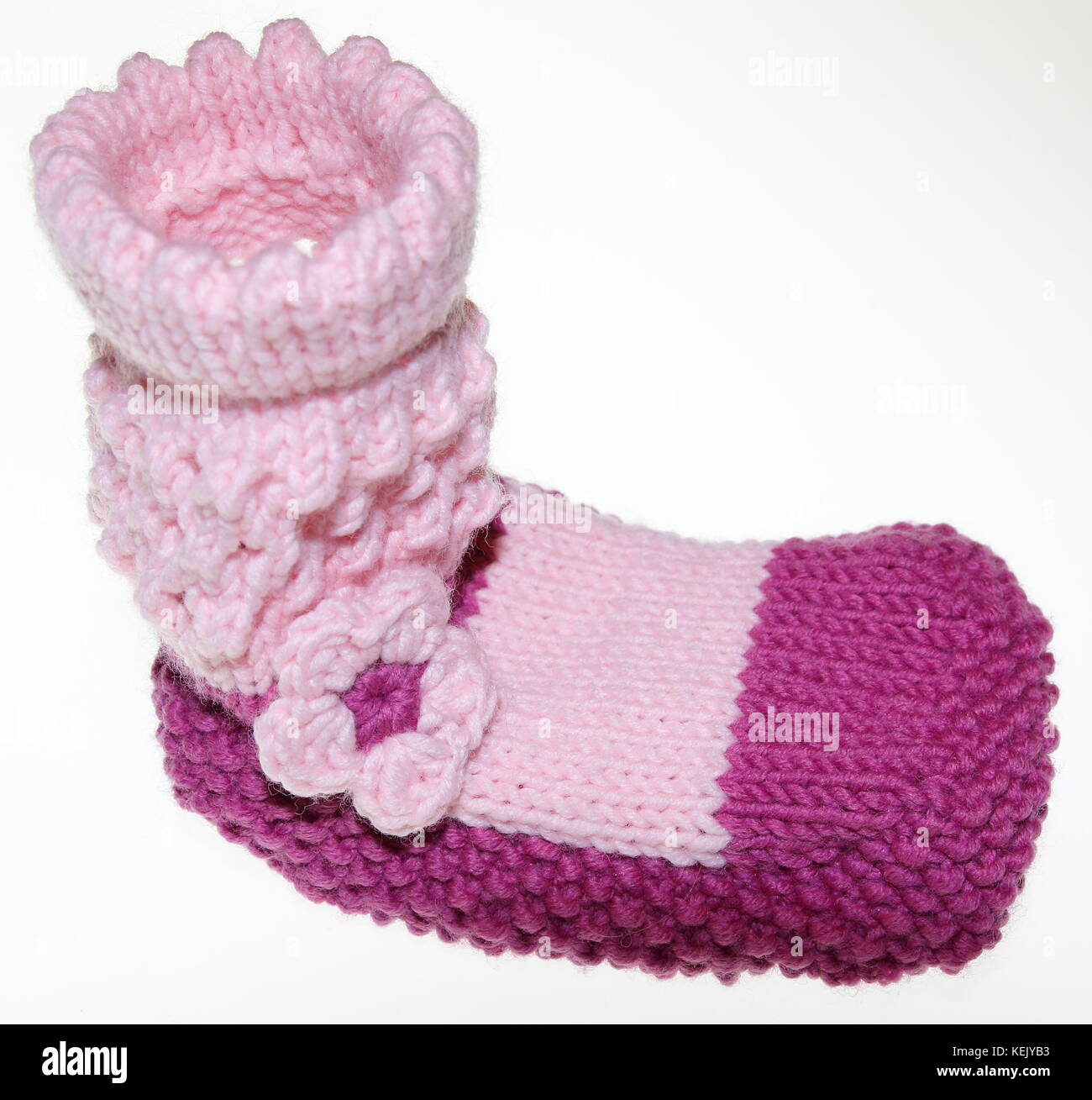 Mädchen Baby Socken, Strümpfe, gestrickt in rosa, rosa Foto Stock