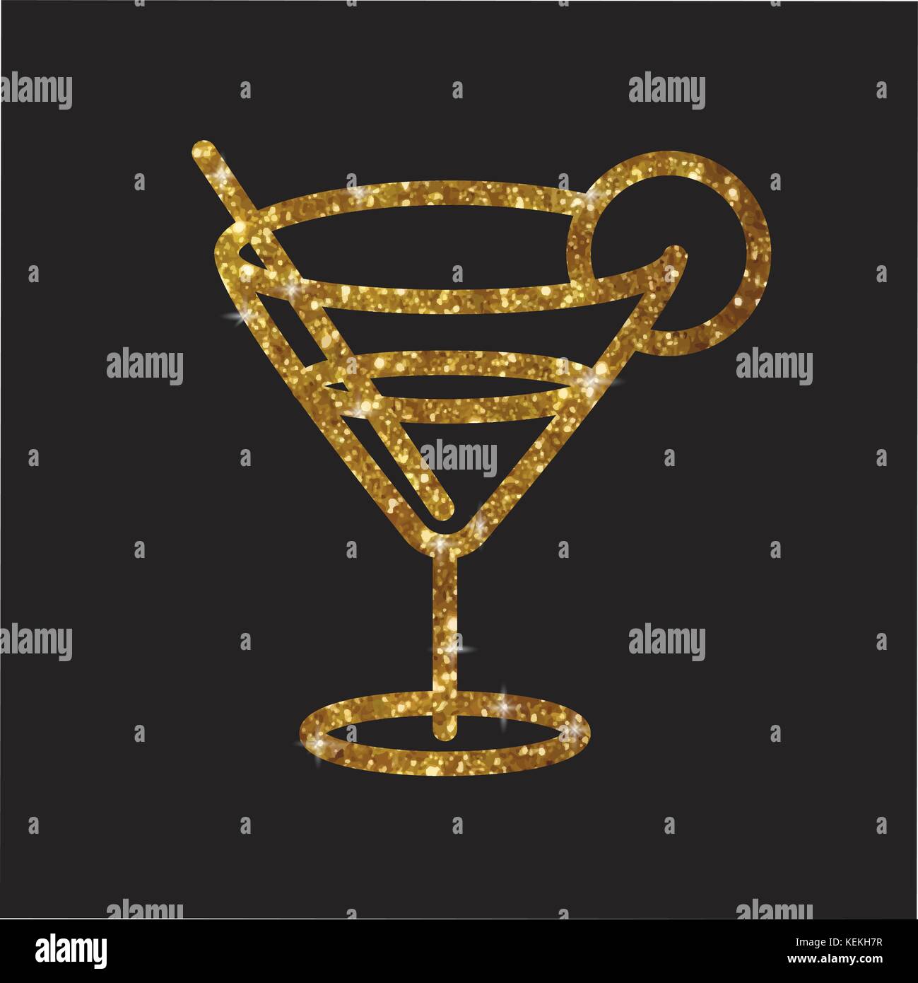 Il golden glitter bicchiere di martini cocktail drink icona piatta Illustrazione Vettoriale