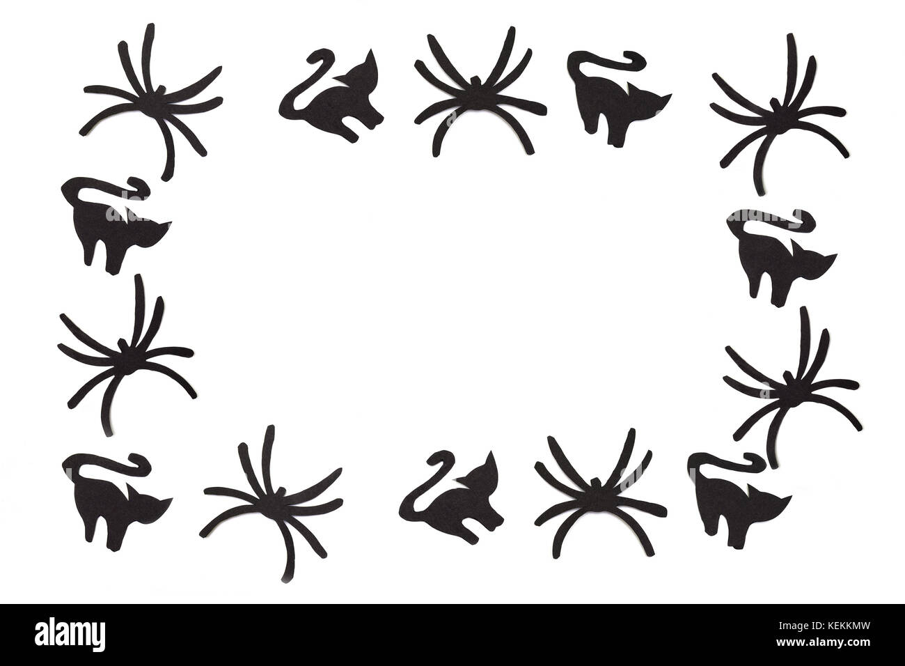 Sagome di gatti neri e ragni scolpito in carta nera sono isolati su bianco per la festa di Halloween. Concetto di Halloween Foto stock - Alamy