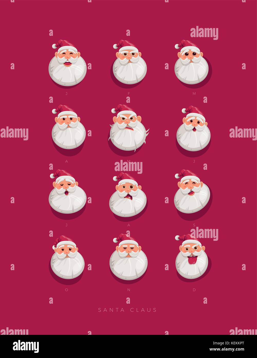 Babbo Natale le espressioni facciali collezione. illustrazione vettoriale. colori globale. Illustrazione Vettoriale
