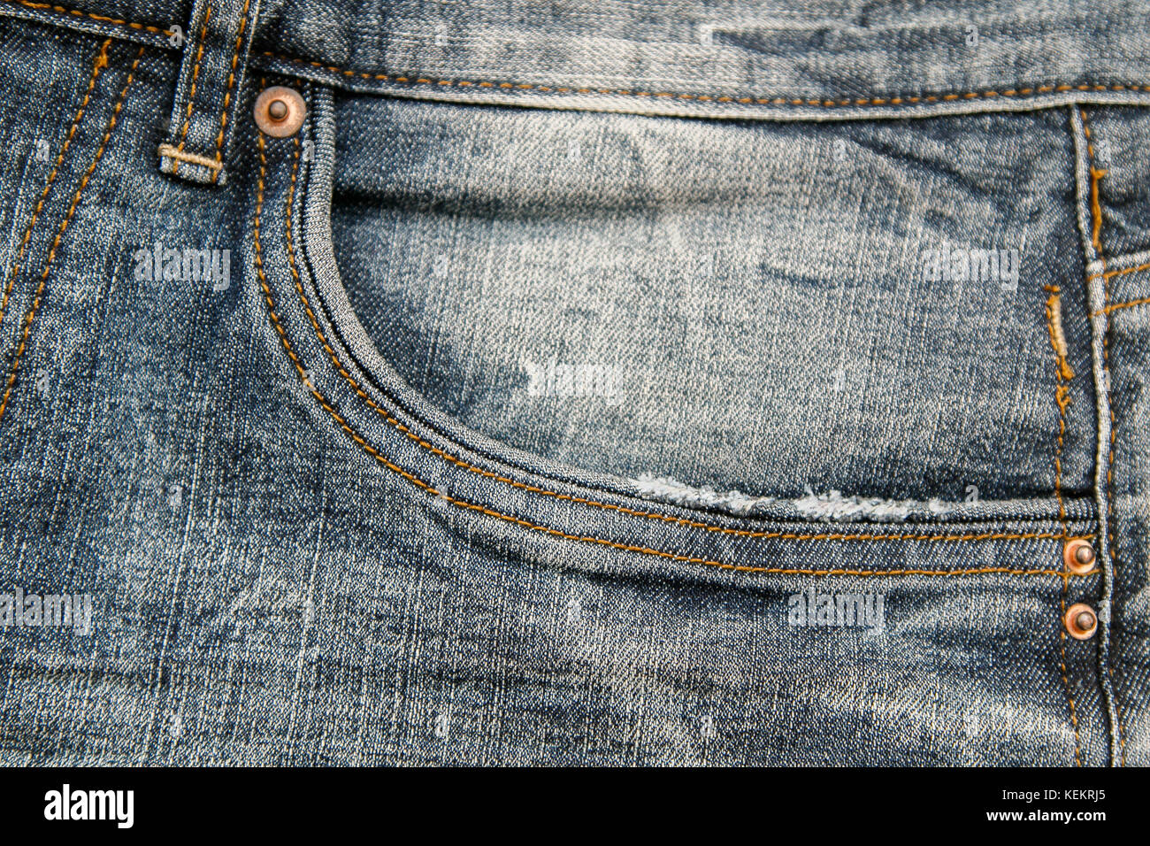 Jeans blu tasca frontale dello sfondo. Foto Stock