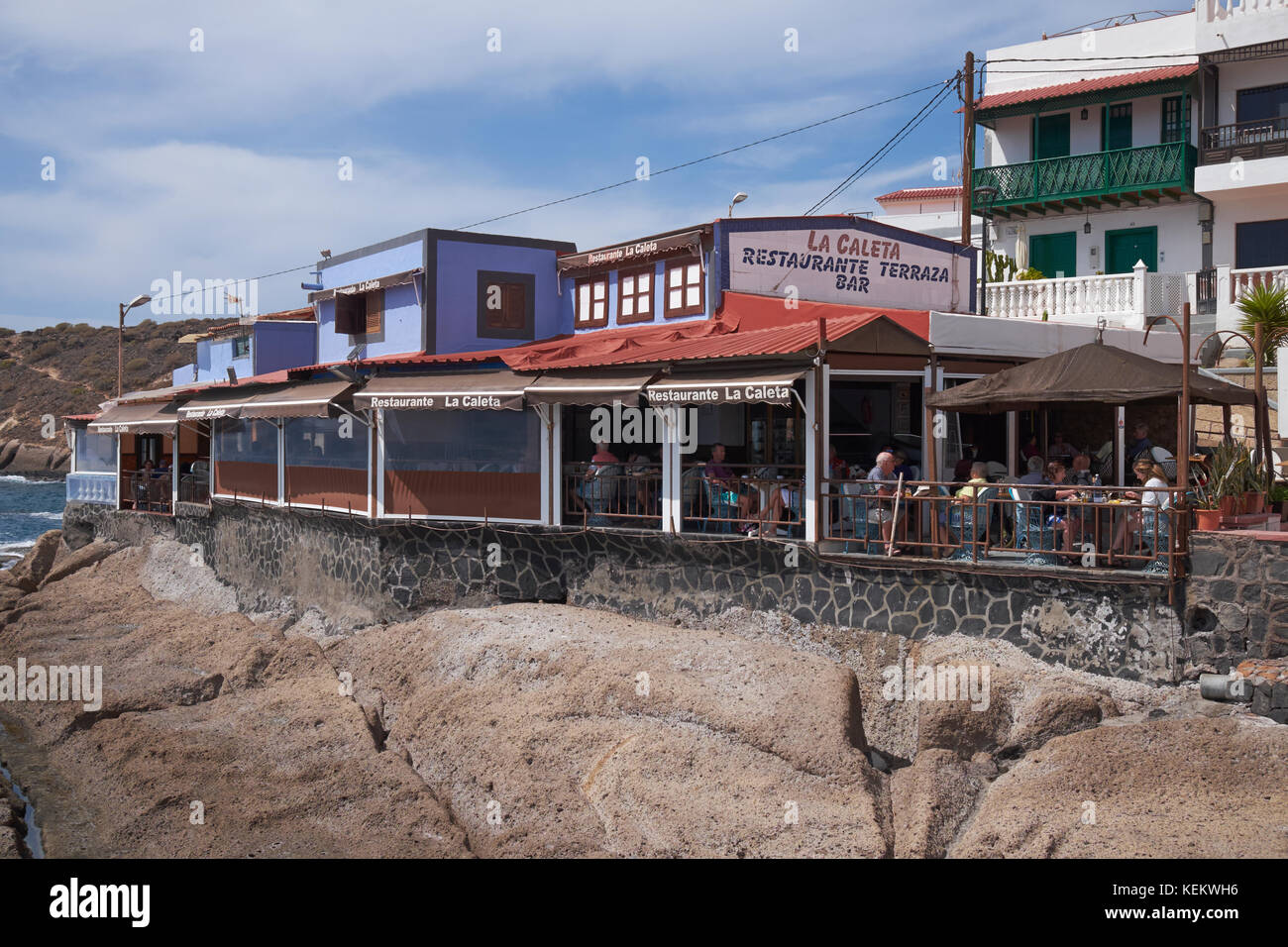 Restaurante Terraza, La Caleta, Tenerife, Isole Canarie, Spagna. Foto Stock