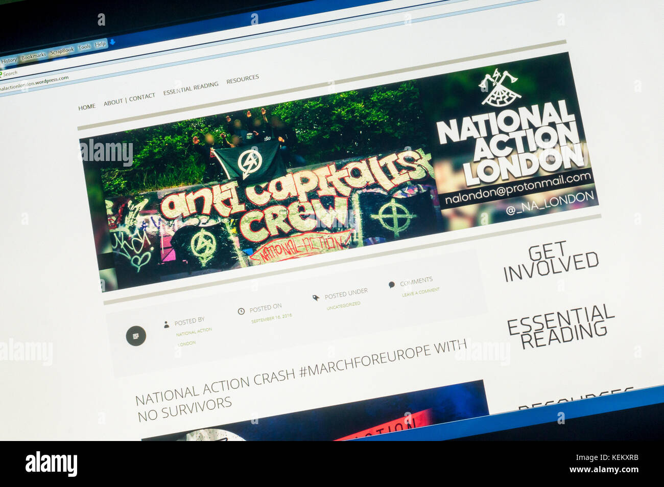 Sito della British estrema destra neo-nazi organizzazione azione nazionale, NA. Foto Stock