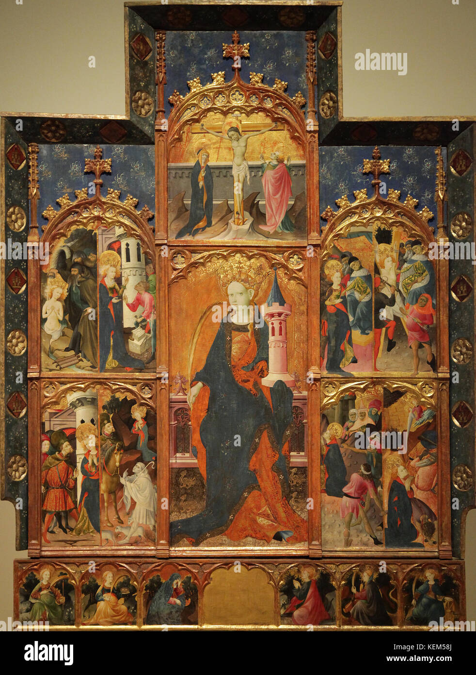 Pala di Santa Barbara da Goncal Peris Sarria (1380-1451).pittore spagnolo.Altarpeice proviene dalla chiesa di Puertomin teruel Spagna Foto Stock
