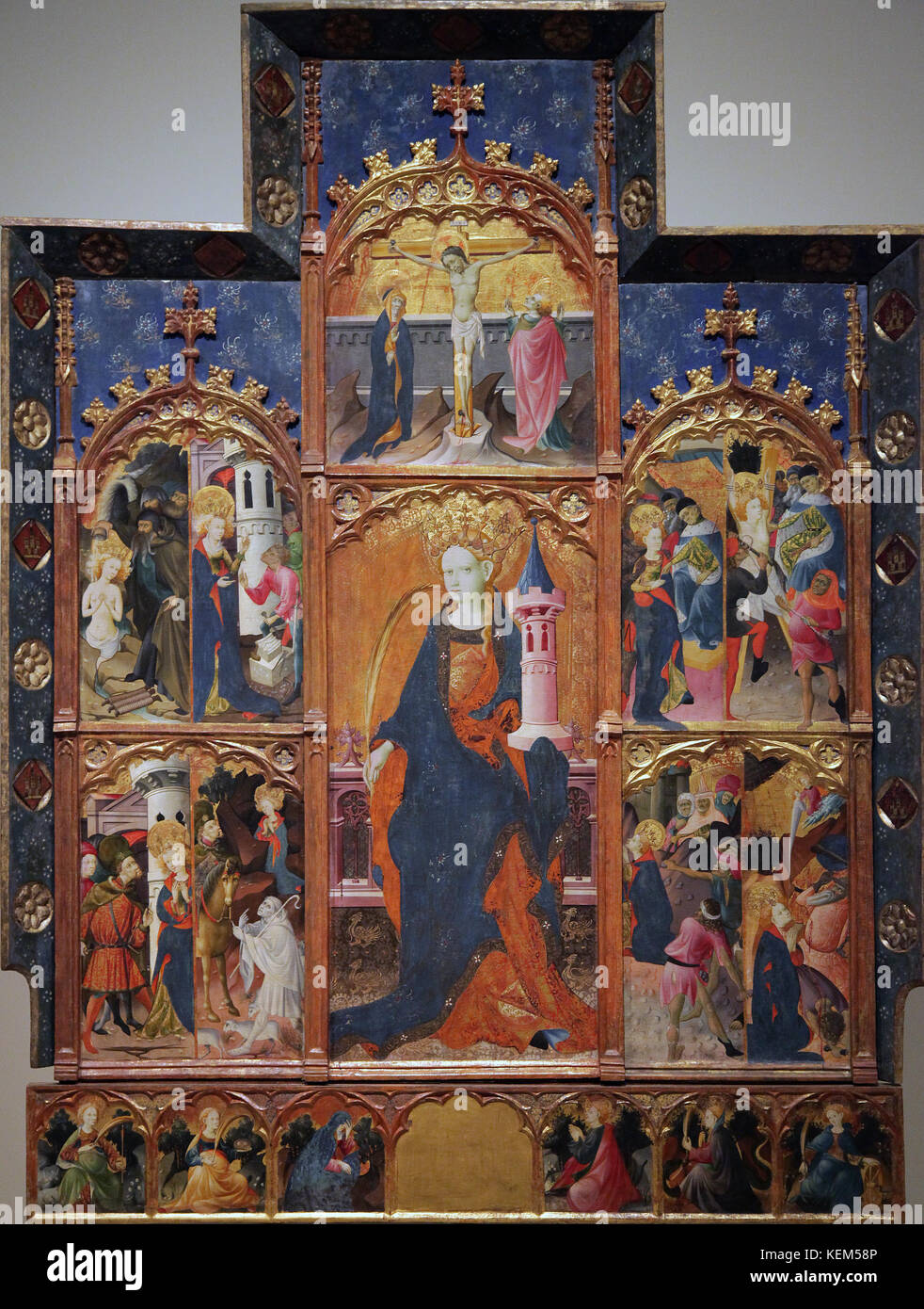 Pala di Santa Barbara da Goncal Peris Sarria (1380-1451).pittore spagnolo.Altarpeice proviene dalla chiesa di Puertomin teruel Spagna Foto Stock