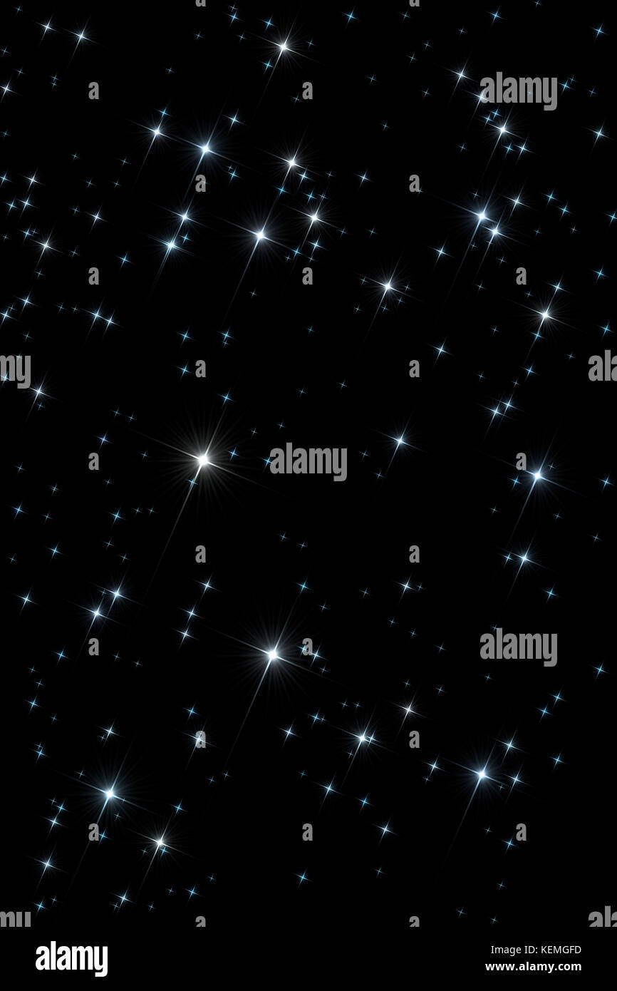 Spazio astratto universo pattern: scintillanti stelle scintillanti isolato oltre il nero scuro dello sfondo. Foto Stock