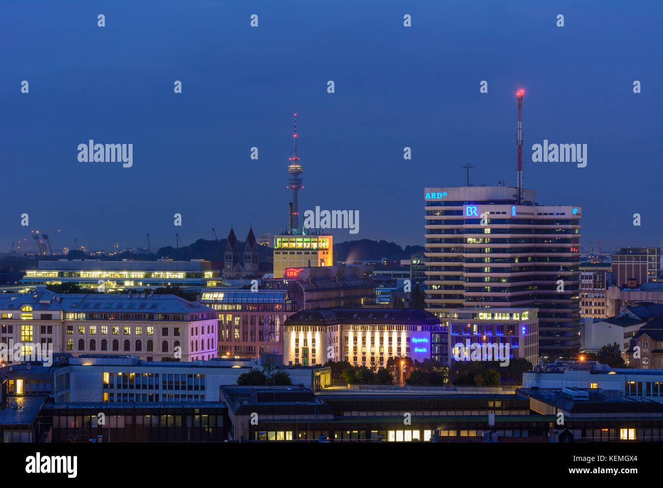 Casa del Bayerischer Rundfunk BR, ARD, Olympiaturm (Olympia Tower), München, Munich, Oberbayern, Alta Baviera, Baviera, Baviera, Germania Foto Stock